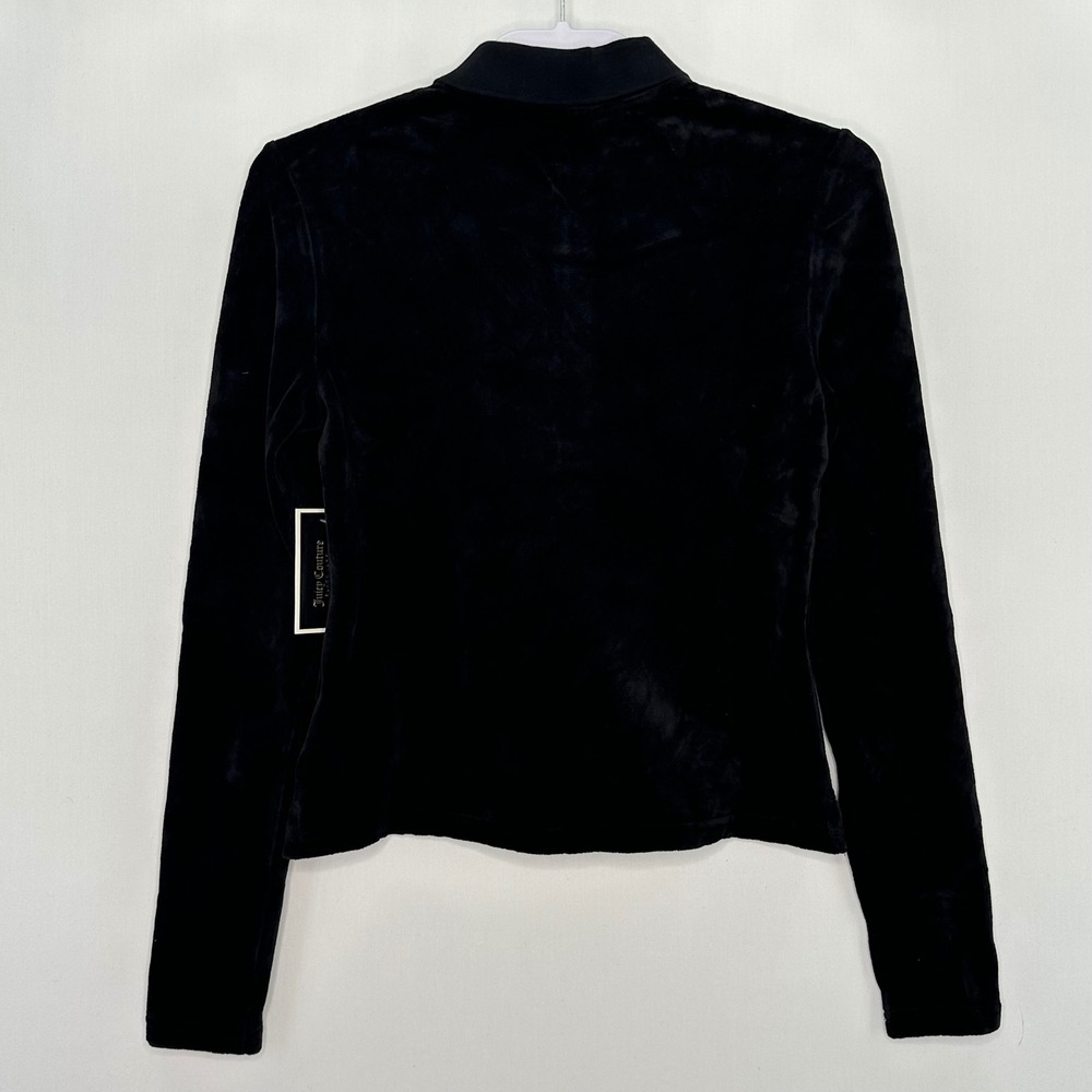Juicy Couture Black Label Velour Long Sleeve Collar Shirt Medium Black Y2K Style - Picture 3 of 13